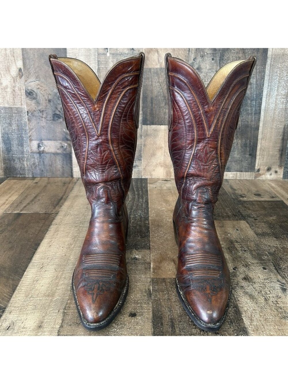 TO Stanley Vintage Leather Western Cowboy Boots Mens 9.5 D